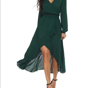 Forest green high low, v neck maxi dress
